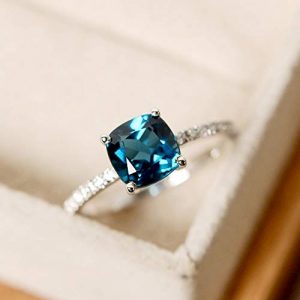 GerTong Womens Ring, 1PCS Elegant Silver Plated Flash Square Drill Zircon Blue Diamond Luxury Anniversary Engagement Ring Jewelry Gifts for Women Lady Girls Size 9# (Peacock Blue)