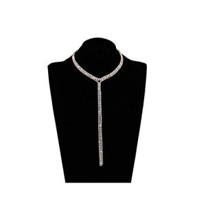3 Row Rhinestone Choker Necklace Crystal Tassel Wide Collar Necklaces Gothic Diamond Charms for Women Girls (Gold)