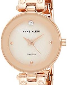 Anne Klein Womens AK/1980BMRG Diamond-Accented Dial Blush Pink and Rose Gold-Tone Bangle Watch