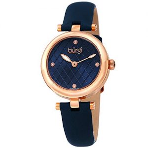 Burgi Womens BUR196BU Diamond Accented Argyle Dial Rose Gold & Blue Leather Strap Watch